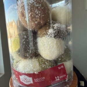 Holiday Time Festive Ball Set in Cream, Green, and Brown